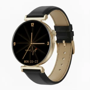 Kardiowatch EKG-S2HD złoty z czarnym paskiem skórzanym