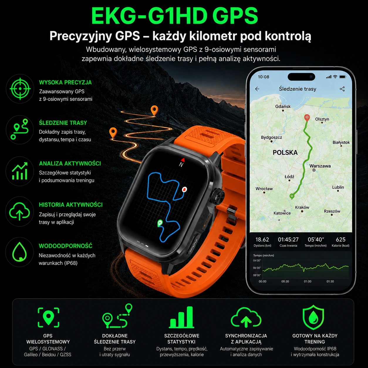 Kardiowatch EKG-G1HD GPS pomarańczowy - obrazek 4